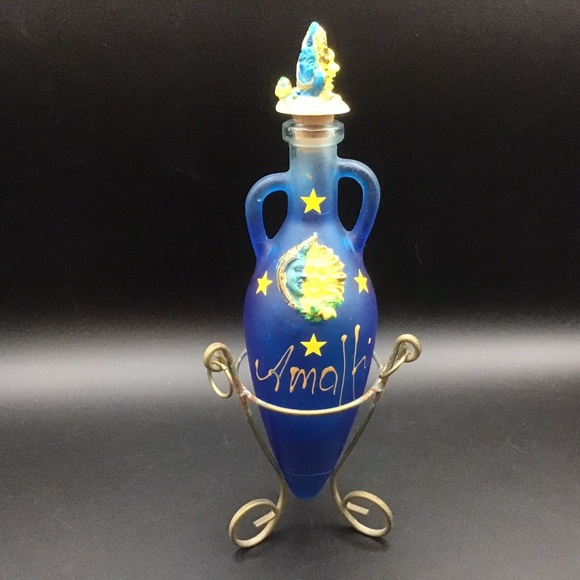 Italian Amalfi Souvenir Glass Amphora/Flask w Metal Stand and 4 Limoncello fr - Picture 10 of 16